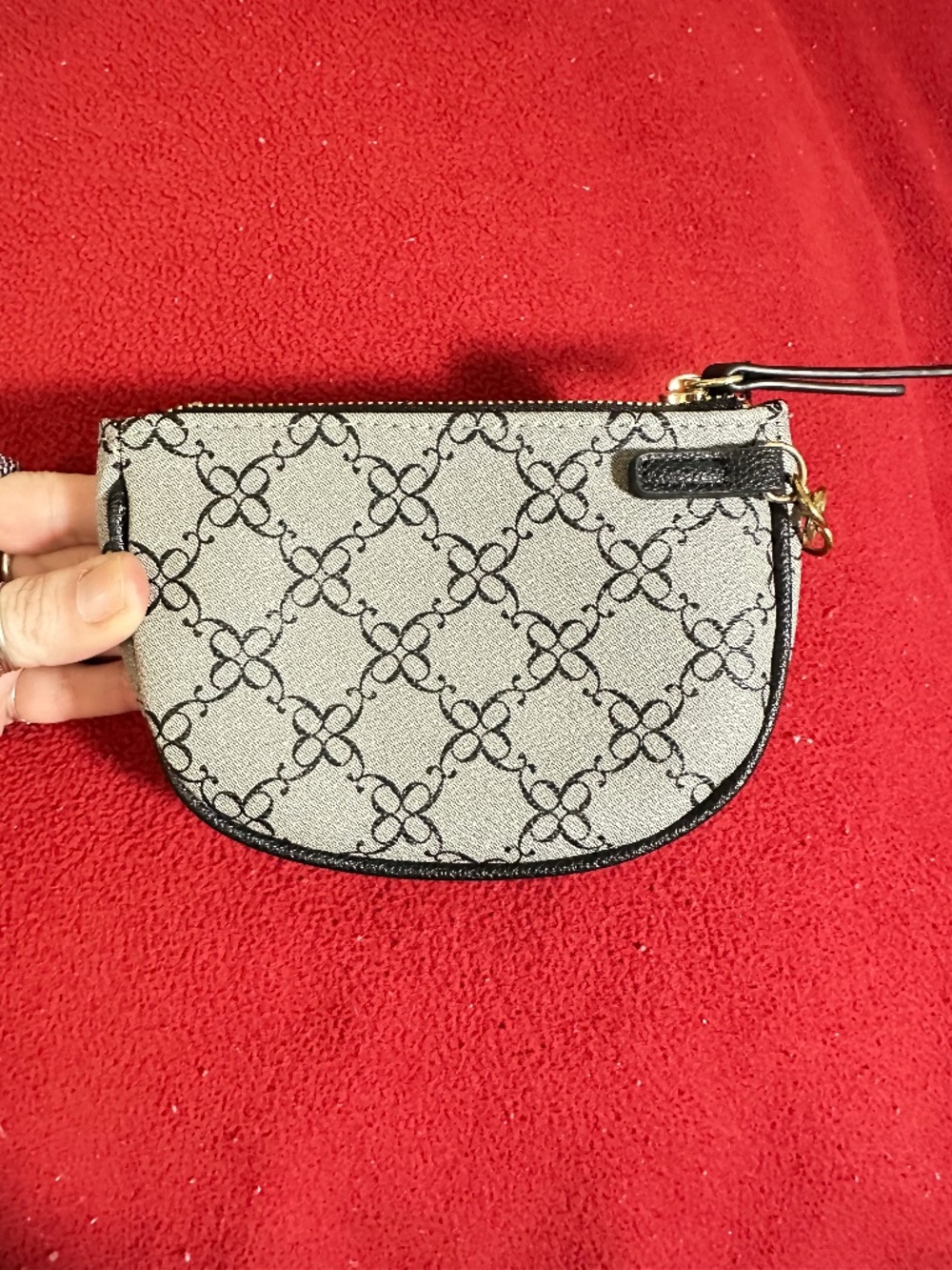Nine West Gray Black Monogram 9 Clutch Pouch Small Wristlet Zip Top Gold Tone - Picture 4 of 7